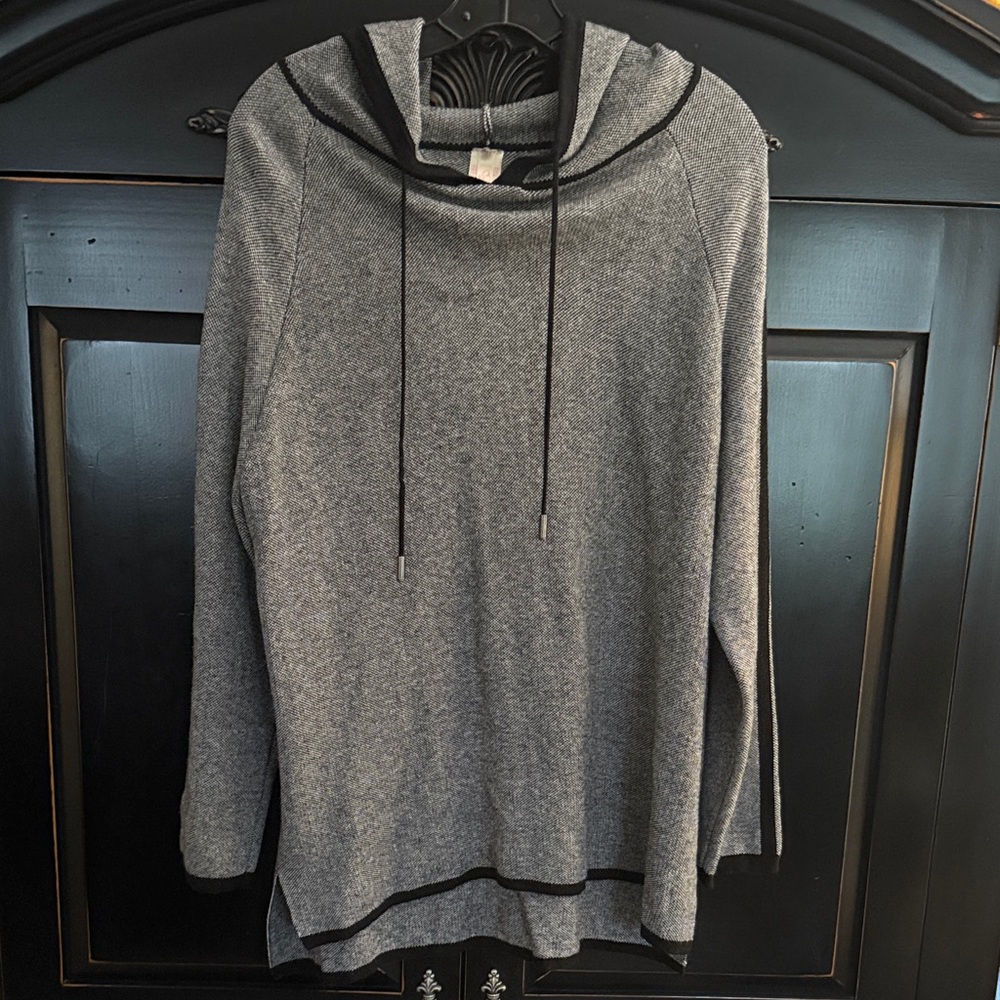 Rhonda Shear Gray Sweater with Black Trim